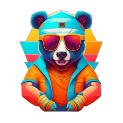 Futuristic Bear Logo with Bright Colorful Glasses - Digital Art Style