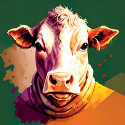 futuristic multicolored cow's face in a cowl - digital art style