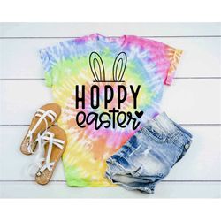 hoppy easter tie dye shirt - bunny ears shirt easter shirt for women - tie dye easter shirt for girls