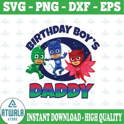 pj masks birthday boy's daddy digital iron on transfer image clip art instant download  pj masks png