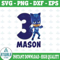 personalized name and ages, pj masks png iron on transfer, personalized diy mommy, daddy, birthday girl party printables