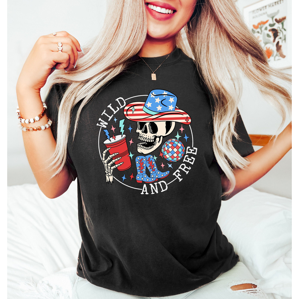 Wild and Free 4th of July Shirt, Howdy Skeleton 4th of July Shirt, Dead Inside But Free Tee, Funny Humor 4th of July Shirt, 4th of July Gift - 1.jpg