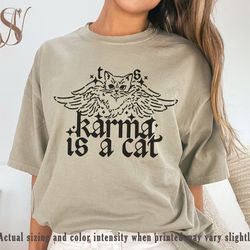 karma is a cat shirt, midnights album inspired tee, swiftie fan shirt, the eras tour