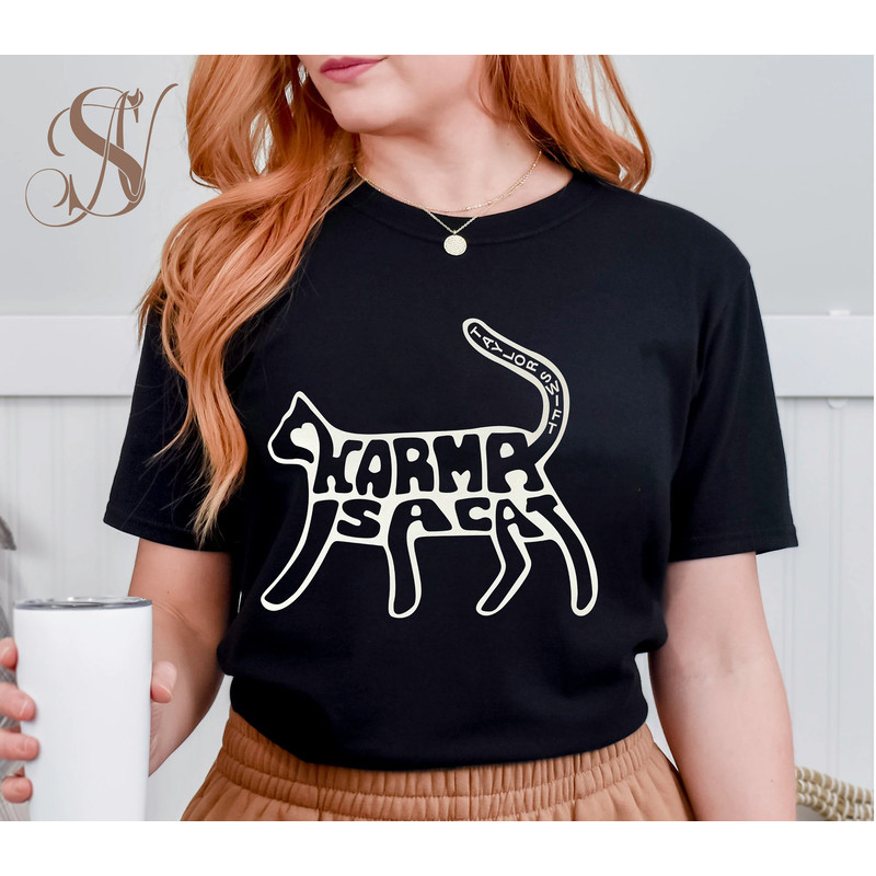 Karma Is A Cat Tshirt, Karma Merch Shirt, Midnights Album Shirt, Swiftie Gift For Her, The Eras Tour Shirt, Taylor's Version Shirt - 3.jpg