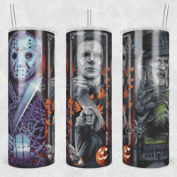 halloween characters tumbler wrap, horror tumbler wrap, 20oz skinny png