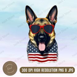german shepherd american flag png, sunglasses dog png, july 4th png, png high quality, png, digital download