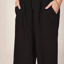 Women's Clothing,Drawstring Wide Leg Pants, Solid Loose Palazzo Pants, Casual Every Day Pants