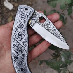 Exquisite Handmade Engraved Folding Knife - A Masterpiece of Function and Artistry