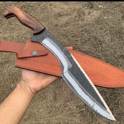 Handmade 1095 steel 15" hunting and bushcraft knife with wood handle. Best men's gift, gift for dad