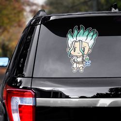 senku sticker for car, dr stone decal, doctor stone car sticker, anime car decal, anime decal for car, dr stone sticker