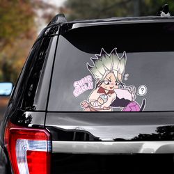 dr stone sticker, senku sticker for car, dr stone decal, doctor stone car sticker, anime car decal, anime decal for car