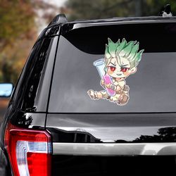 doctor stone car sticker, senku sticker for car, dr stone sticker, anime car decal, anime decal for car, dr stone decal