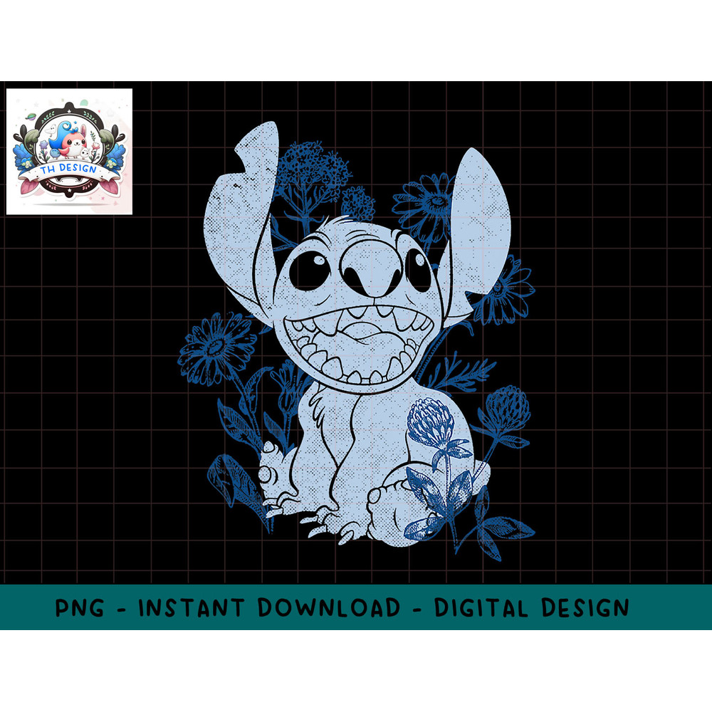Disney Lilo & Stitch Smiling Stitch Floral png, sublimation.jpg