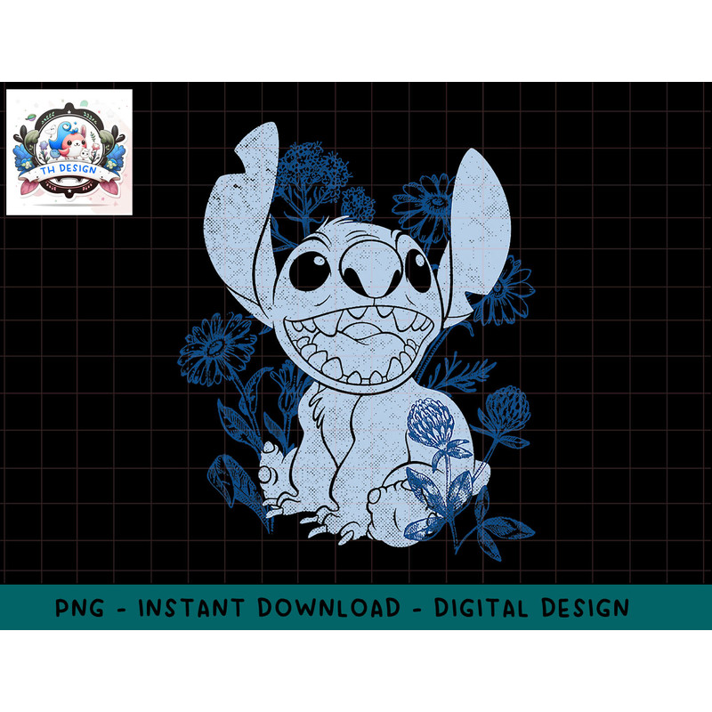 Disney Lilo & Stitch Smiling Stitch Floral png, sublimation.jpg