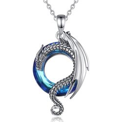 Dragon necklace, Sterling silver fantasy pendant with Austrian Crystal, Unisex gift