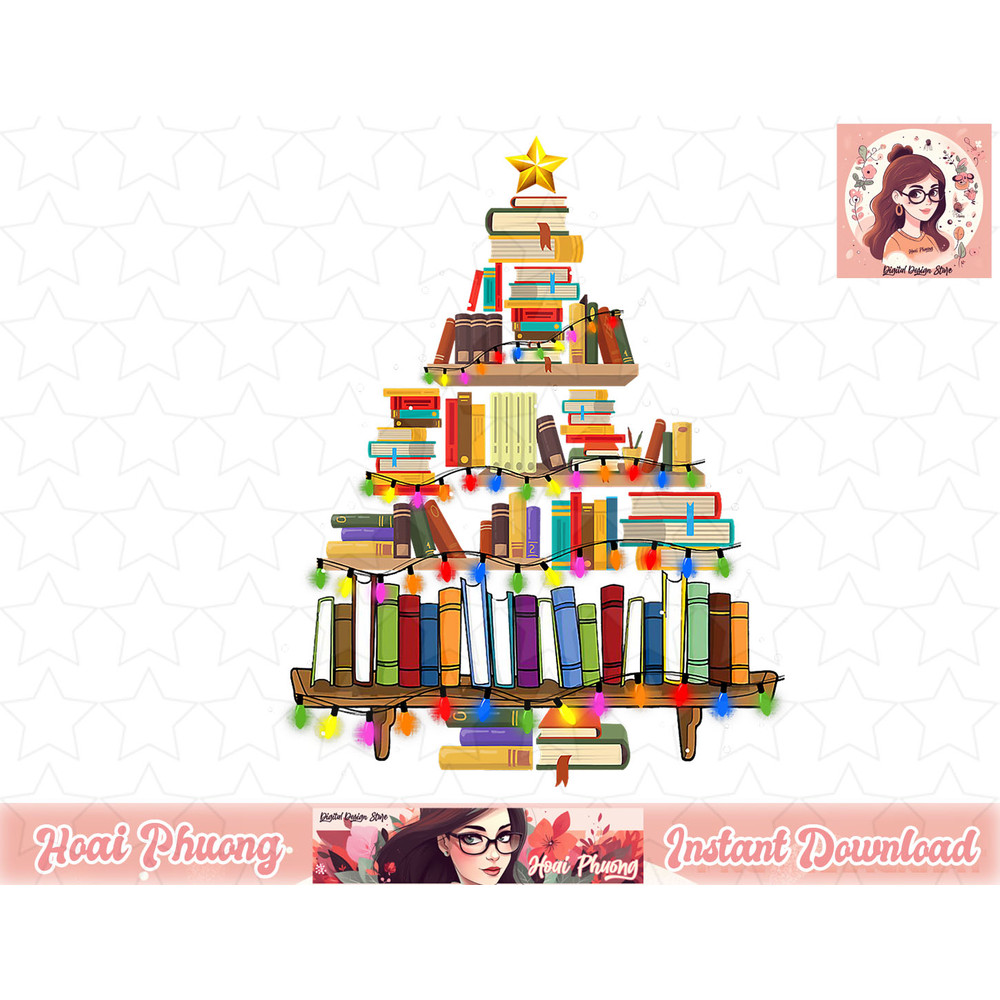 Christmas Library Tree Gift For Librarian And Book Lover png, instant download.jpg
