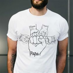 personalized papa shirt, dad fist bump shirt, papa with kids hand custom tee, fathers day shirt for dad, papa gift, dadd