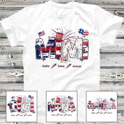 personalized mimi 4th of july shirt, grandma with grandkid names custom shirt, patriotic nana gift, usa family outfit, g