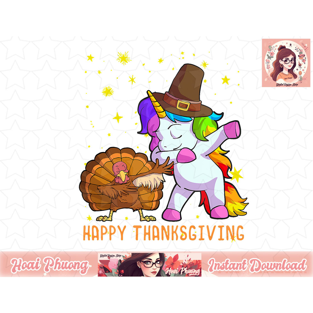 Cute Unicorn Thanksgiving Shirt For Girls Pilgrim Hat Turkey png, instant download.jpg