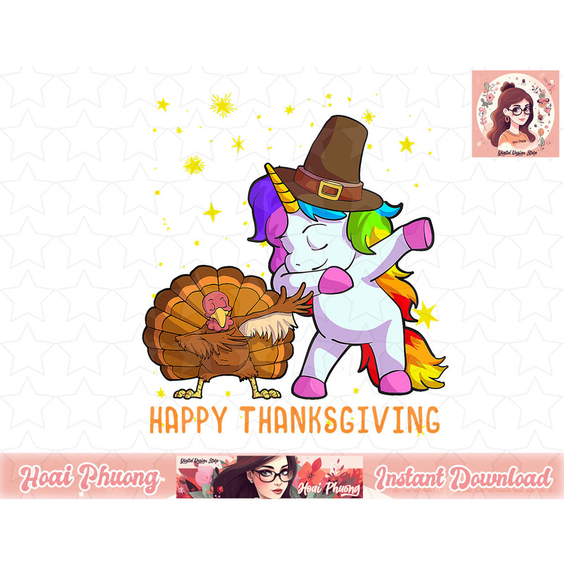 Cute Unicorn Thanksgiving Shirt For Girls Pilgrim Hat Turkey png, instant download.jpg