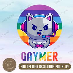gaymer lgbt png, cat gaymer png, gaymer lgbt rainbow gay video game lovers gift png, png high quality, png, digital