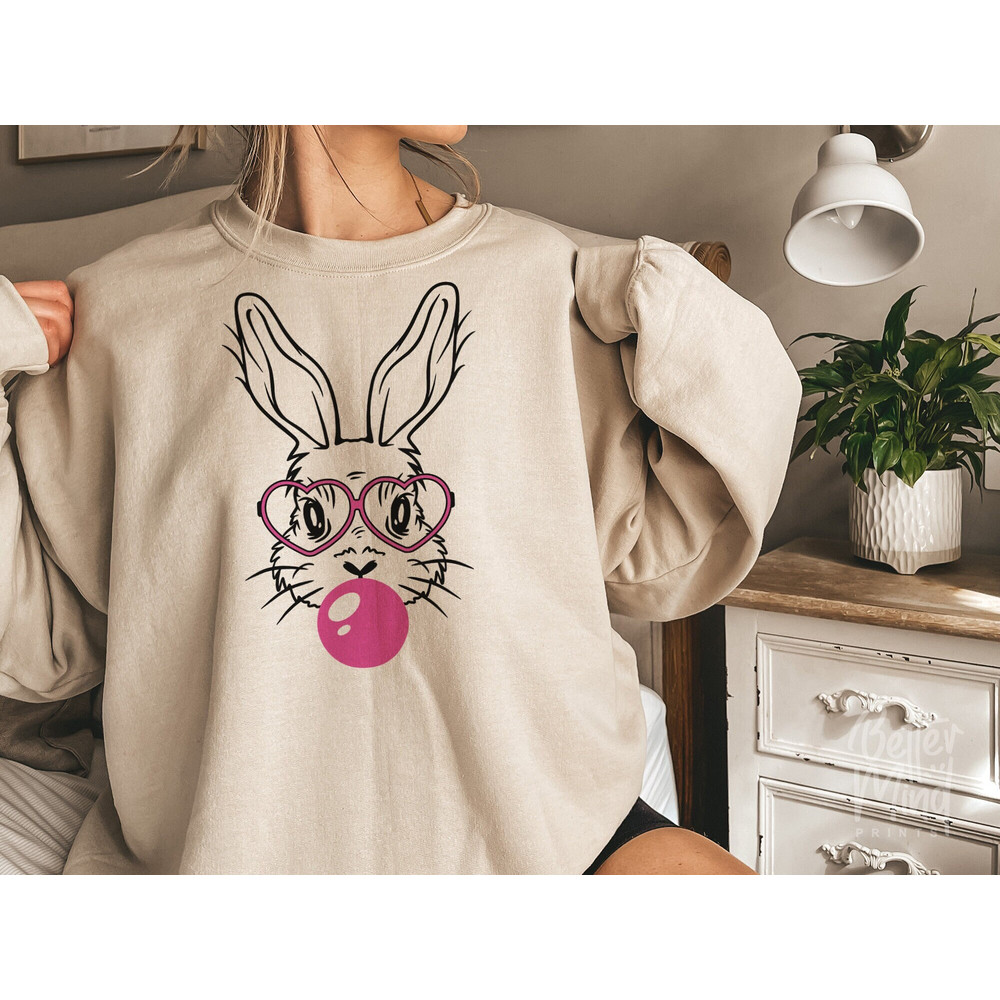 Cute Bunny Rabbit With Bandana Glasses Svg, Rabbit Bandana Svg, Bubblegum Svg, Easter Day Svg, Easter Svg, Bunny With Heart Glasses Svg - 1.jpg