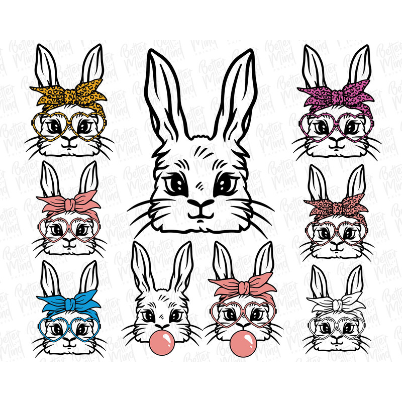 Cute bunny with glasses SVG PNG PDF, Bunny bandana svg, Heart glasses svg, Easter svg, Bunny Face svg, Bunny bandana Bundle - 1.jpg
