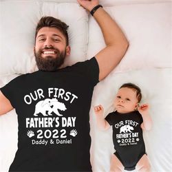 Personalized Our First Father's Day Shirt, Daddy Bear And Baby Bear Matching Set, Gift for Dad, New Dad Shirt, Papa Bear