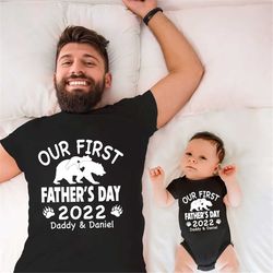 personalized our first father's day shirt, daddy bear and baby bear matching set, gift for dad, new dad shirt, papa bear