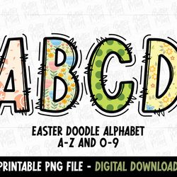 easter doodle alphabet png, alphabet letters png bundle, hand drawn doodles, easter s