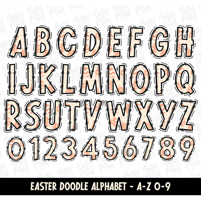 Easter Doodle Alphabet PNG, Alphabet Letters PNG Bundle, Hand Drawn Doodles, Easter Sublimation Alphabet Set Designs PNG, Sublimation - 2.jpg