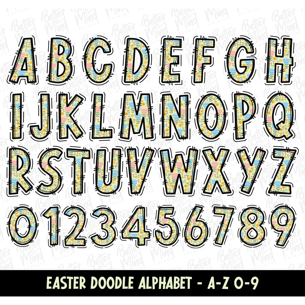 Easter Doodle Alphabet PNG, Alphabet Letters PNG Bundle, Hand Drawn Doodles, Easter Sublimation Alphabet Set Designs PNG, Sublimation - 3.jpg