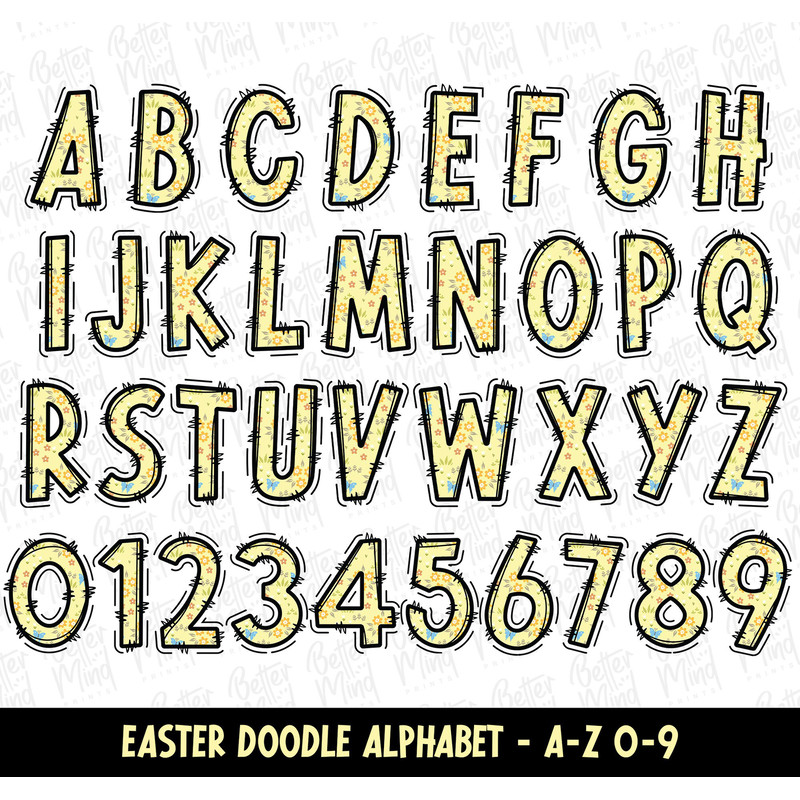 Easter Doodle Alphabet PNG, Alphabet Letters PNG Bundle, Hand Drawn Doodles, Easter Sublimation Alphabet Set Designs PNG, Sublimation - 5.jpg