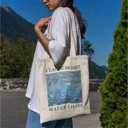 claude monet water lilies tote bag -aesthetic tote bag,artsy tote bag,art tote bag,aesthetic tote,monet tote,monet tote