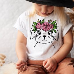 floral bunny svg, easter bunny svg, happy easter svg, rabbit svg cut file, flower bun