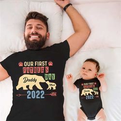 Personalized Our First Father's Day 2022 Shirt, Dad And Baby Bear Matching Set, First Dad Shirt, Papa Bear Shirt, New Da