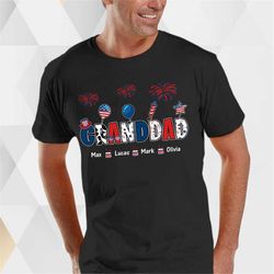 personalized grandpa 4th of july shirt, american flag patriotic granddad with kid names custom tee, independence day fat