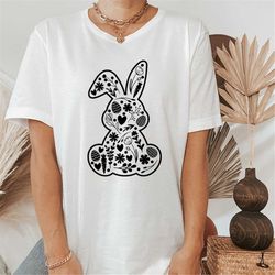 easter shirt, easter bunny tee, happy easter shirt, gift for easter, ladies easter bunny, floral bunny shirt, rabbit lov