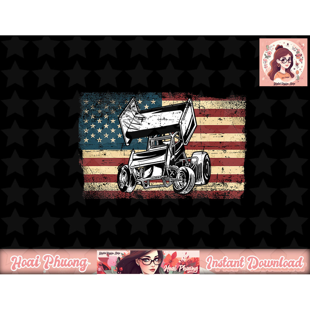 Dirt Track Racing Sprint Car Vintage Retro American Flag png, instant download.jpg