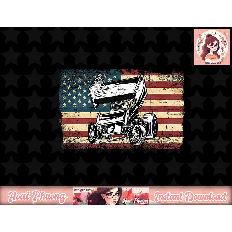 Dirt Track Racing Sprint Car Vintage Retro American Flag png, instant download.jpg