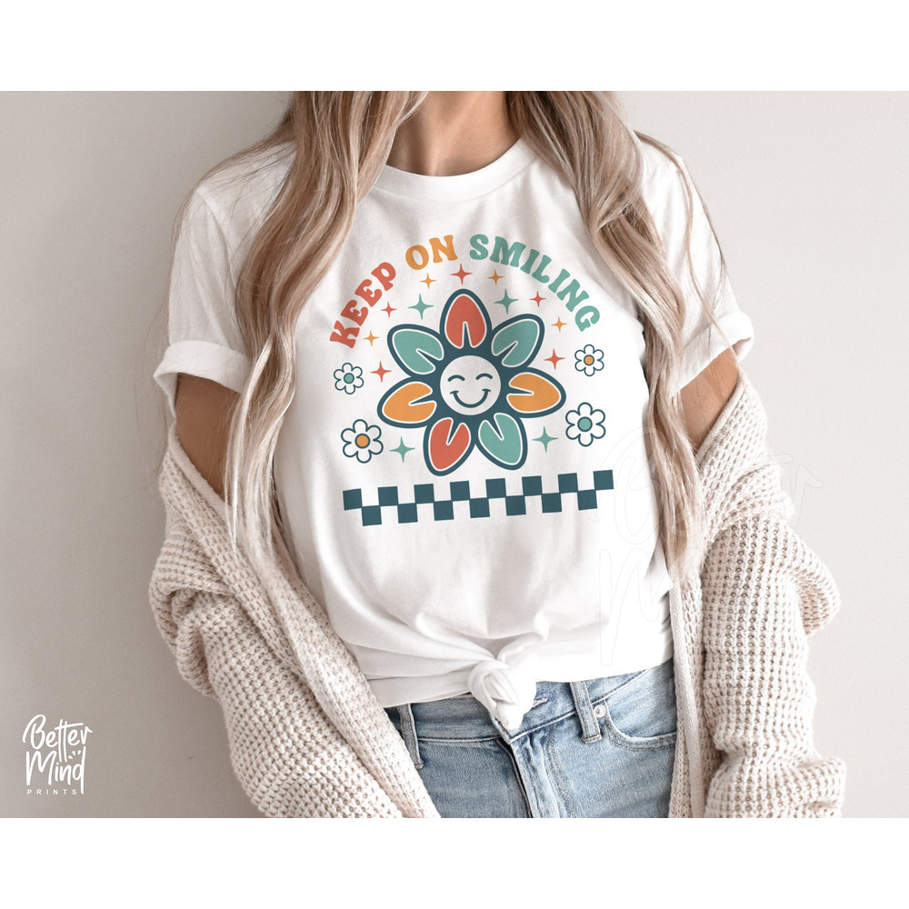 Keep On Smiling SVG PNG, Retro Keep On Smiling Png, Smılıng Png, Funny Quote Svg, Smile Happy Face PNG, Flower Smiley Shirt, Svg Download - 3.jpg