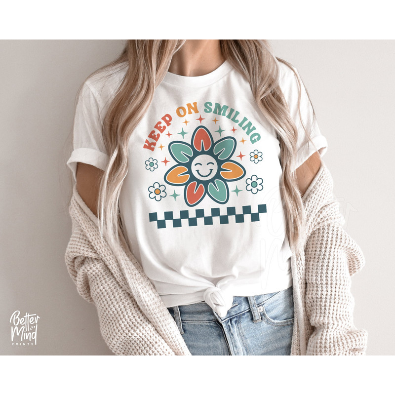 Keep On Smiling SVG PNG, Retro Keep On Smiling Png, Smılıng Png, Funny Quote Svg, Smile Happy Face PNG, Flower Smiley Shirt, Svg Download - 3.jpg