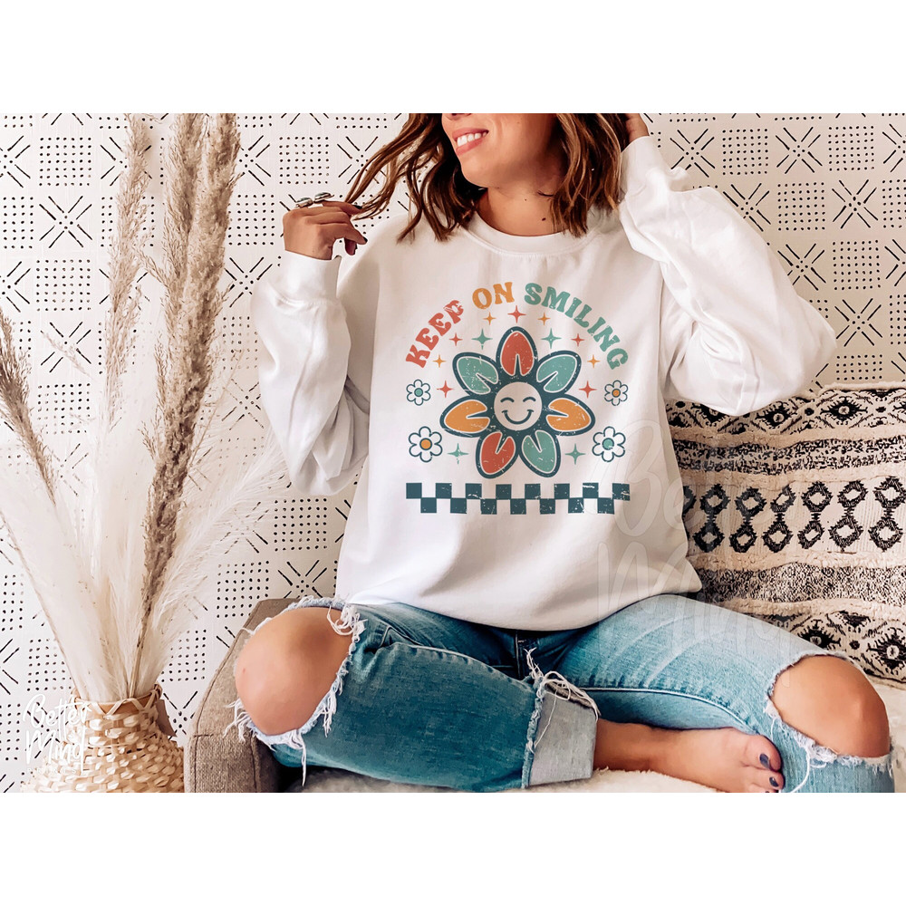 Keep On Smiling SVG PNG, Retro Keep On Smiling Png, Smılıng Png, Funny Quote Svg, Smile Happy Face PNG, Flower Smiley Shirt, Svg Download - 4.jpg