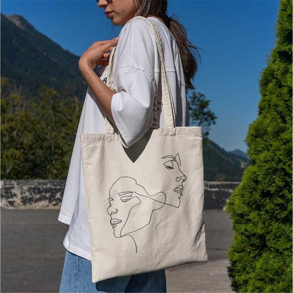 Woman Face Line Art Tote Bag -aesthetic tote bag,artsy tote bag,art tote  bag,aesthetic tote,line art woman bag,abstract