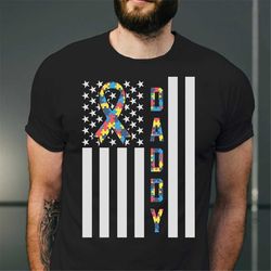 proud of autism daddy american flag shirt, puzzle autism t-shirt, autism awareness gift for dad, fathers day tee, 4th of