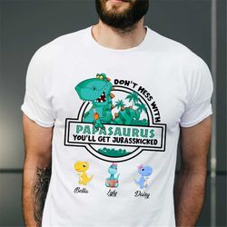 personalized dad shirt, don't mess with papasaurus funny t-shirt, daddysaurus daddy saurusrex father shirt, papa and kid