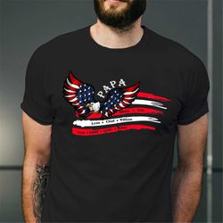personalized gift for dad, eagle patriotic papa and kid names american flag t-shirt, independence day custom tee, father