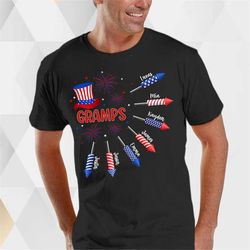 personalized grandpa shirt, american hat patriotic gramps with kid custom 4th of july shirt, fathers day tee, independen