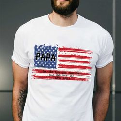 personalized gift for dad, papa with kids name american flag t-shirt, 4th of july custom dad shirt, fathers day tee, pap