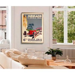 1934 monaco grand prix poster -wall prints aesthetic,prints wall art,vintage posters,office wall art,man cave prints,man